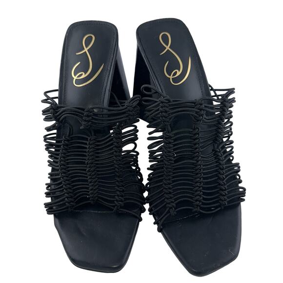 Sam Edelman Laurette Black Strappy Heeled Sandal Square Opened Toe Slip On 7 - Picture 2 of 3